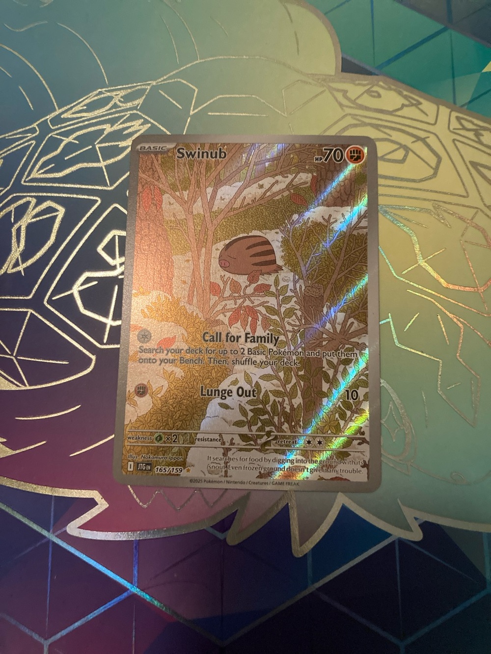 Pokemon Swinub Holographic Trading Card - Brown, Green